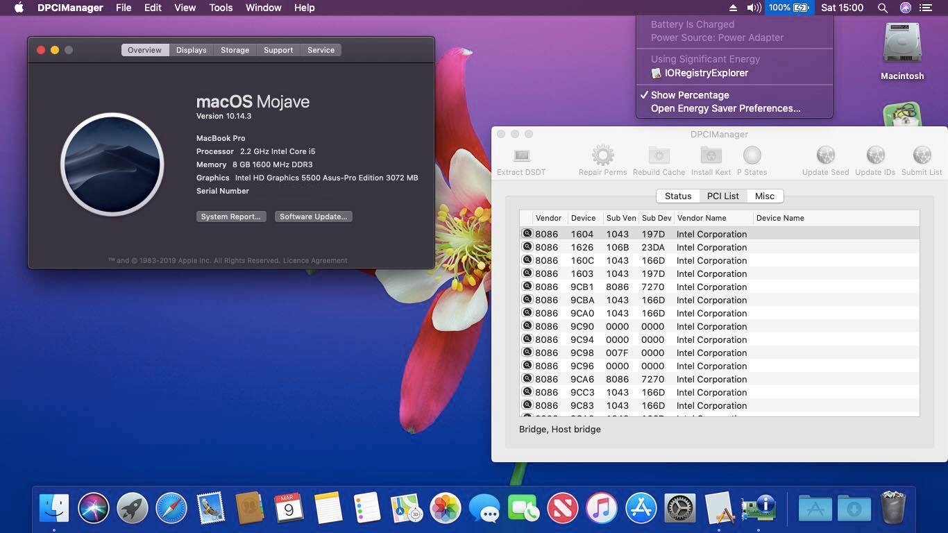 Success Hackintosh macOS Mojave 10.14.3 Build 18D42 at Asus TP550LJ